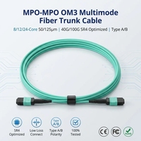 Kabel Patch Multimode OM3 MPO ke MPO 10G 40G 50/125um LSZH 12 24 Core MTP Fiber Optik Jumper untuk Switch Pusat Data