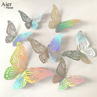 Aierflorist 12 Pcs/BAG 3D Papillon Fleur Décoration Mariage Creux Papillon Décoratif Stickers Muraux pour Décoration de Gâteau