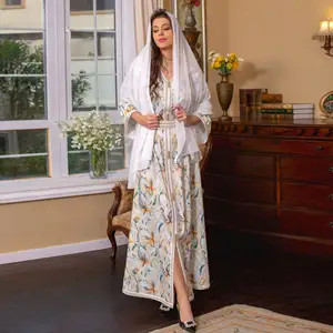 2023 עיד עיד אלגנטי מקרית ארוך שמלת נשים של קיץ פשוט שמלת עיצוב דובאי ערבית פרחוני גלימה אסלאמית עם חיג 'אב