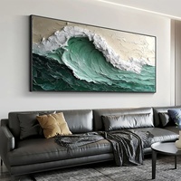 Peinture abstraite artisanale en impasto, nature morte texturée 3D, grande toile, vague verte côtière, acrylique original, vente en gros