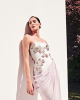 Robes de soirée sirène à fente haute drapée sans manches avec fleurs 3D rose douce arabe ASA-SS100 de Ruolai