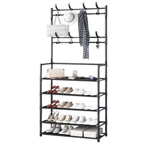 Hall Tree Storage Bench <strong>Entryway</strong> Wood Look Accent Large Storage <strong>Shelf</strong> Hanging Bar 8 <strong>Hooks</strong> Rustic Brown Coat Rack Shoe - Product Image 3