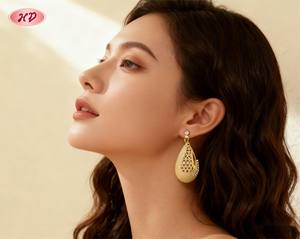 أقراط هينغديان المجوهرات على شكل دمعة مجوفة من النحاس المطلي بالذهب عيار 18 قيراط مع زركون AAA، مجوهرات أنيقة بالجملة للحفلات والاستخدام اليومي - Product Image 5