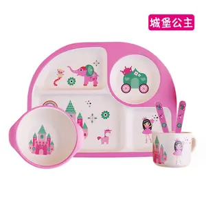 Bamboo fiber children's tableware set creative cartoon rice bowl baby plate mother and baby shop gift tableware