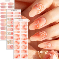Bandes d'ongles en gel semi-durci OEM personnalisées, 20 embouts, dégradé pêche, paillettes dorées, motifs floraux, pour la vente en gros