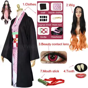 Anime Demon Slayer Kimetsu No Yaiba Kamado Nezuko Sepatu Cosplay Wig Wanita Dewasa Kostum Cosplay