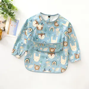 Easy Wear Long Sleeved Bib Baby Toddler Soft Pu Bibs Painting Waterproof Meals Protection Washable Easy Clean Smock For Children