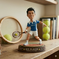 Figurine de joueur de tennis personnalisée en polyrésine, base de figurine sportive, décoration de bureau, jouet à tête oscillante, peinte à la main, vente en gros