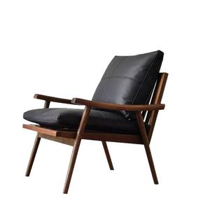 Sillón de Diseño, Madera Maciza, Cuero Genuino, Estilo Retro, Sillón para Sala de Estar, Estructura de Soporte Duradera - Product Image 5