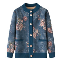 Cardigans d'hiver extra-épais doublés polaire pour femmes seniors, mères et grand-mères, motif floral d'automne