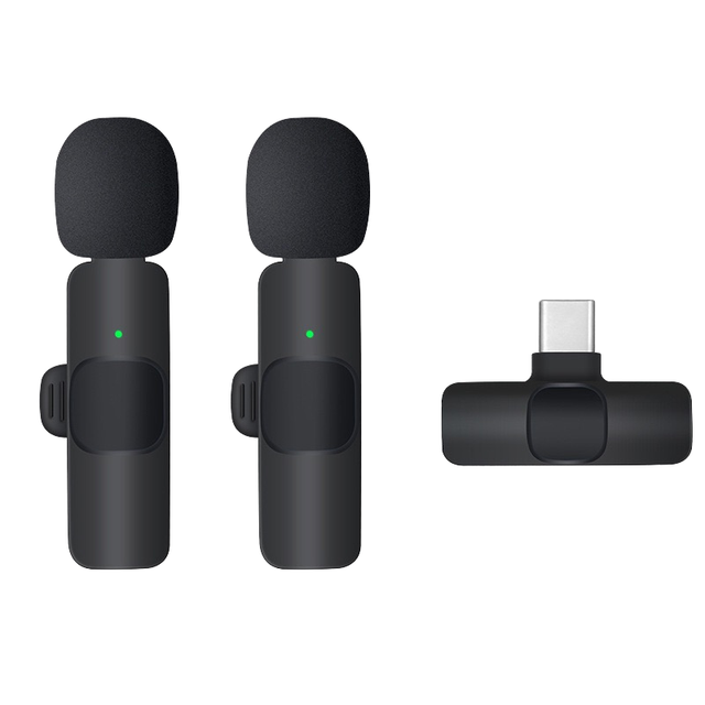 K9 Mini Dynamic Type C Phone Lavalier Microphone 2-Pack Wireless Omni-directional Plastic Lapel Microphone for Smart Phones Live