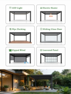Pergola en aluminium résistante aux ouragans et aux intempéries, avec pieds phosphorescents, design à lames orientables, étanche, pour balcon et jardin, livraison gratuite - Product Image 2