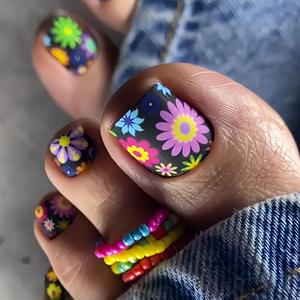 <span class=keywords><strong>Uñas</strong></span> Postizas Personalizadas al por Mayor, 24 Piezas, Cuadradas, Coloridas, con Diseño de Flores, Hechas a Máquina, <span class=keywords><strong>para</strong></span> Pedicura, Diseño de Salón de <span class=keywords><strong>Uñas</strong></span> - Product Image 4
