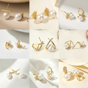Pearl <b>Stud</b> <b>Earrings</b> For Women S925 Sterling <b>Silver</b> Geometric Design Party Jewelry - Product Image 1