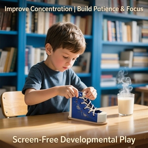 Jouet à lacer en bois, jouet éducatif écologique pour les enfants de 2 à 4 ans, développement de la motricité fine, pratique du lacement - Product Image 5