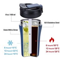 Tasses à café isothermes en acier inoxydable de 14 oz avec couvercle 2-en-1 anti-fuite, mugs à thé thermiques à double paroi avec paille pour boissons chaudes et froides