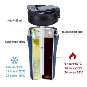Tazas de Café de Acero Inoxidable de 14 oz con Aislamiento al Vacío, Tapa 2 en 1 a Prueba de Fugas, Tazas Térmicas de Doble Pared con Pajita para Bebidas Calientes y Frías - Product Image 5