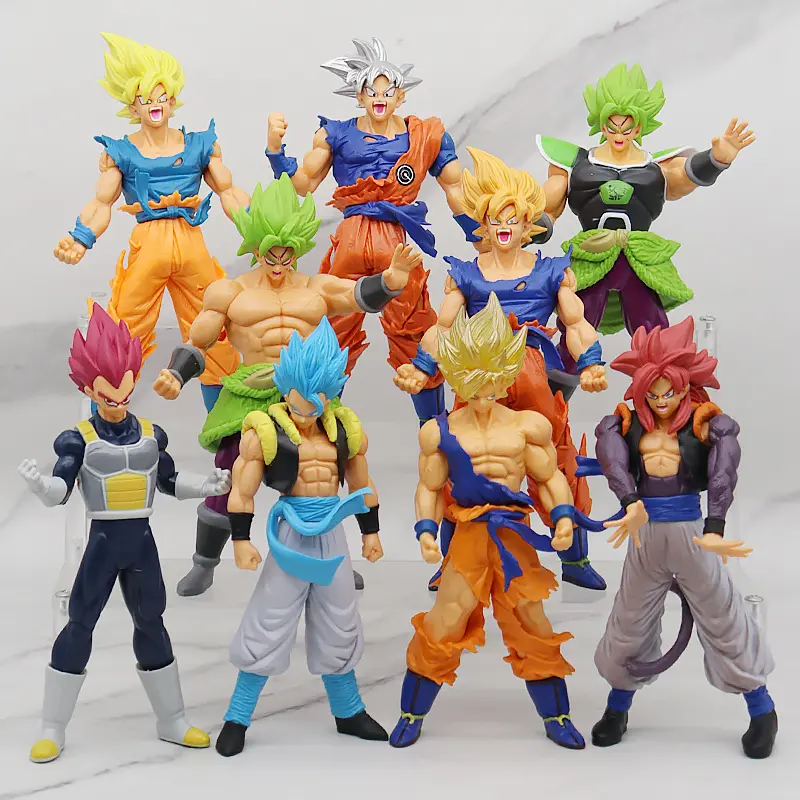 En gros personnalisé 3d anime son goku figurines d'action en plastique dragonball super noir cheveux bleus figurine d'action