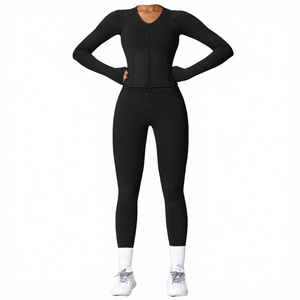 USA Oversea Warehouse Superior Quality Stylish Hot Sale Breathable Slim Tight Plus Size Women Yoga <b>2</b>-<b>Piece</b> <b>Set</b> Cropped Jacket - Product Image 2