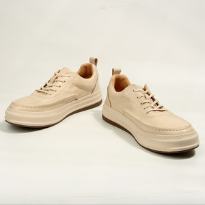 Off White Men's Casual <b>Sneakers</b> Lace-Up Low Heel Vegetable Tanned <b>Leather</b> Youth Walking Shoes - Product Image 3