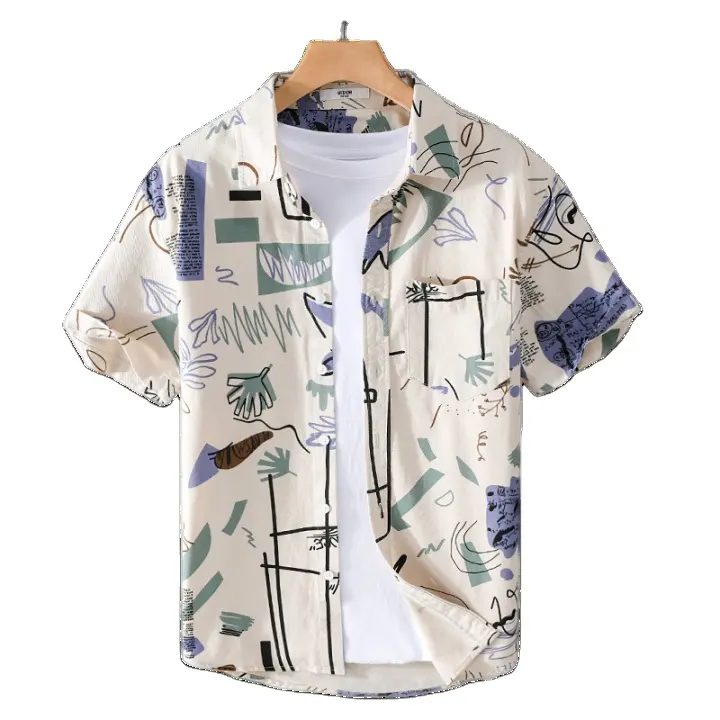 Kleiner frischer Trend Inn Mode solides Muster Kurzarm-Mantel ODM-Angebot Herren Sommer lässiges lockeres Hemd