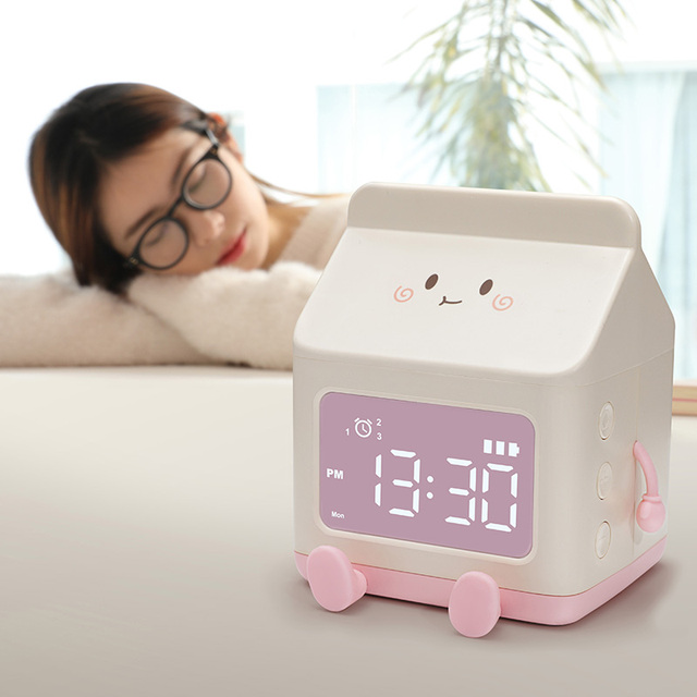 Wake- up Alarm Clock Snooze Function Milk Shape Rechargeable 12/24 Hours Display Countdown Clock for Studying