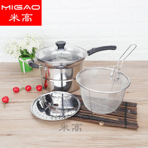 Olla de sopa de acero inoxidable Migao con colador y tapa vaporera de 2.1-5L, olla multifuncional para cocinar al vapor, hervir y freír - Product Image 3