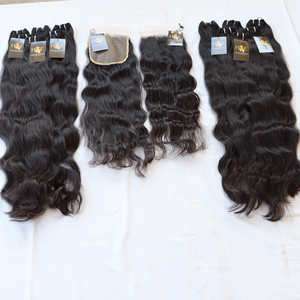 Tissage en lot de cheveux naturels vierges avec fermeture en dentelle, qualité supérieure, vison brut, paquets de cheveux brésiliens à vague profonde - Product Image 1