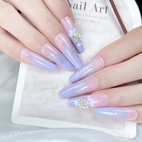 Vente en gros usine – Boîte de 24 faux ongles longs en ABS, design modèle, avec coussinet de gelée, faits à la main, style French Press Ballerina, couverture complète