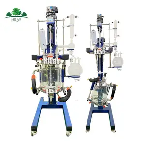 Reaktor kaca Jacketed Lab sintesis kimia ultrasonik dengan kondensor evaporasi distilasi koil pendingin