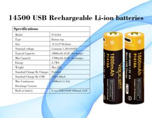 Nieuwe Versie Vapcell 14500 P1418A 1800Mah 1.5V Aa Micro Usb Lading Lithium Ion Batterij Oplaadbare Voor Speelgoed Digitale producten - Product Image 2