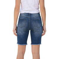 Shorts en jean pour femmes, taille haute, ourlet effiloché, longueur genou, décontractés, style Bermuda
