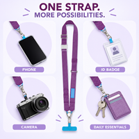Cordon de téléphone en sangle de polyester réglable et personnalisable, sangle de cou bandoulière détachable avec double crochet pivotant et languette de fixation