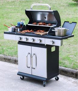 Gril à gaz propane commercial avec 4 brûleurs Chariot de cuisine extérieur portable Barbecue en acier Camping <span class=keywords><strong>Fonction</strong></span> de rôtisserie intérieure - Product Image 2