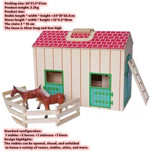 儿童幼儿折叠和移动便携式木材农场谷仓动物游戏人物木制谷仓马马厩农场动物游戏套装玩具 - Product Image 6
