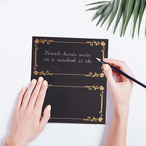 Cartes <span class=keywords><strong>de</strong></span> table pliables personnalisées en feuille d'or, vierges et remplissables, pour banquet, carte <span class=keywords><strong>de</strong></span> siège noire pour mariage et fête - Product Image 3
