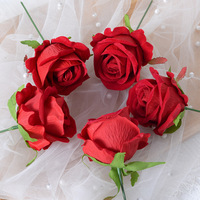 Rose artificielle rouge avec tige, roses artificielles au toucher réel pour bouquet de mariage, centre de table, décoration de vase à domicile