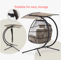 Vente chaude moderne 2 places oeuf balançoire chaise Durable PE rotin cadre pliable coussin réglable auvent métal extérieur balançoire support