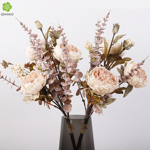 Western Peony Artificial Flower Arrangement Autumn Orange <b>Plastic</b> Silk Scented Fall Decor Reusable - Product Image 5