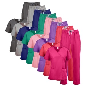 HZMNOI Women's Scrub Set V-Neck Top And Pants Moisture Wicking Hospital Uniforms For Nurses Doctors - Product Image 1