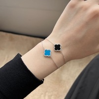 Bracelet porte-bonheur trèfle à quatre feuilles en argent S925 de haute qualité, plaqué or blanc, anti-ternissement, avec CZ, bracelets, colliers, boucles d'oreilles pour femmes