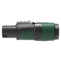 Connecteur Speakon 4 pôles Neutrik NL4FXX-W-L 37A avec bornes à vis, boîtier PA6/TPE pour systèmes audio professionnels