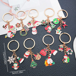 Cute Santa Claus and Christmas Tree Keychain Ornament Metal New Year Gift Pendant for Christmas Decorations