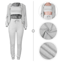 Ensemble de survêtement 3 pièces sexy pour femme, avec veste à capuche zippée, crop top et pantalon, tenue de sport très extensible, grandes tailles - Vente Flash