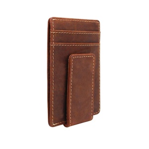 High Quality Full Grain Crazy Horse Leather Minimalist <b>Wallet</b> Men Card <b>Holder</b> Leather Money Clip - Product Image 1