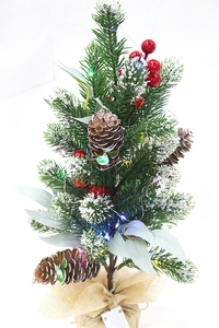 Mini sapin de Noël artificiel de 15.7 pouces avec des lumières LED en épicéa réalistes Bassin inférieur en lin grossier en ciment massif - Product Image 5