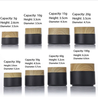 Vente en gros de pots en verre noir givré de 5 à 100 g avec couvercle en bois, pots cosmétiques pour crème, maquillage des yeux, stockage