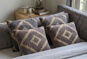 Housse de coussin géométrique faite à la main, style bohème sud-ouest, tissée, gris crème, pour canapé, chambre, salon, décoration intérieure - Product Image 2