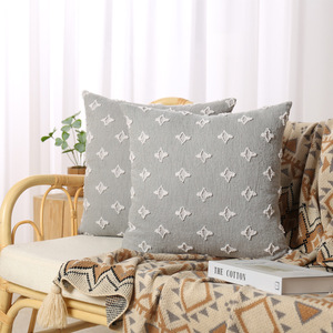 <b>Stars</b> And Sunflowers Embroidered <b>Cushion</b> With Insert Nordic Luxury Style Gray Pillowcase Tufting PP Cotton Filling - Product Image 1