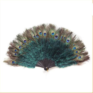 Abanico <span class=keywords><strong>de</strong></span> mano plegable <span class=keywords><strong>de</strong></span> plumas <span class=keywords><strong>de</strong></span> pavo real grande HS para mujer, accesorio para fiesta <span class=keywords><strong>de</strong></span> té, baile <span class=keywords><strong>de</strong></span> vacaciones, decoración nupcial para boda - Product Image 1